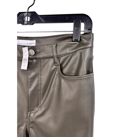 NWT Loft Wide Leg Faux Leather Olive Pants Womens 4 - Picture 6 of 8